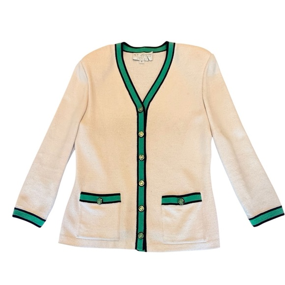 St. John Jackets & Blazers - St John Vintage Cream/Navy/Green/Golf Button Sweater/Jacket Size 6/S MSRP $1295